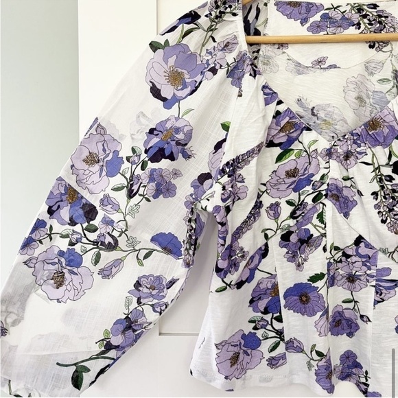 ANTHROPOLOGIE Floral V Neck ruched knit top size M - Picture 14 of 16